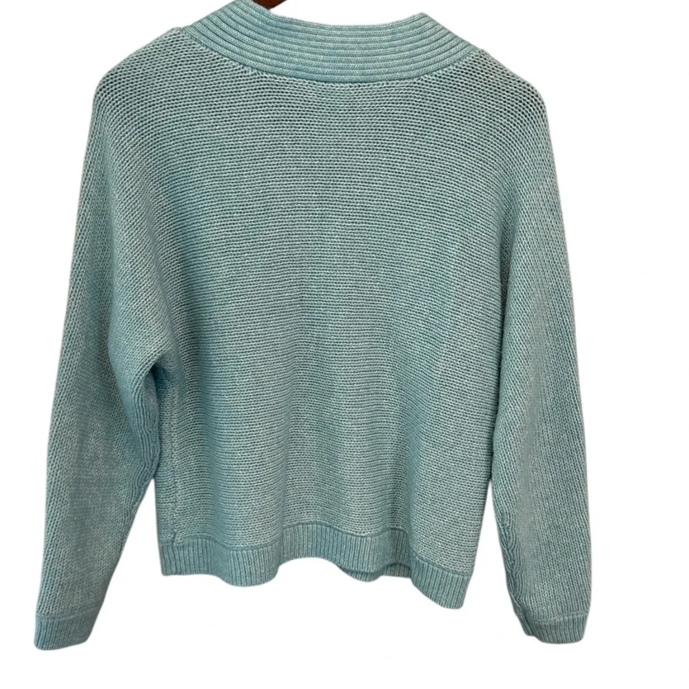 Cabi V-Neck Cotton Blend Knit Sweater Aqua Small Chunky‎ Coastal Oversized